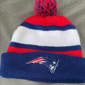 New England Patriots NFL Bud Light Promo Winter Red and Blue Pompom Beanie